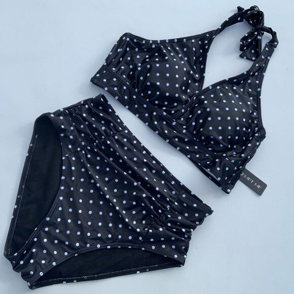 Black Polka Dot Bikini Set & Bottoms - Picture 1 of 2